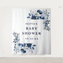 Navy Blue Floral Baby shower Foto Achtergrond