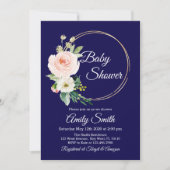 Navy Blue Floral Baby shower Invintation Kaart (Voorkant)