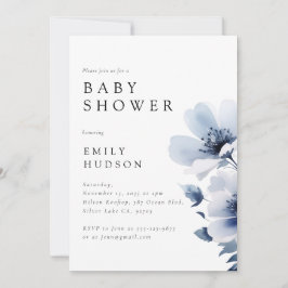 Navy Blue Floral Baby shower Kaart