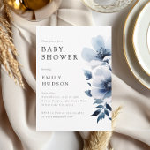 Navy Blue Floral Baby shower Kaart