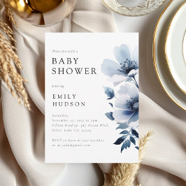 Navy Blue Floral Baby shower Kaart
