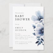 Navy Blue Floral Baby shower Kaart (Voorkant)