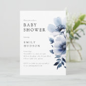 Navy Blue Floral Baby shower Kaart (Staand voorkant)