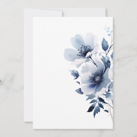 Navy Blue Floral Baby shower Kaart (Achterkant)