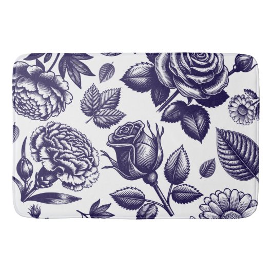 Navy Blue Floral  Badmat (Voorkant)