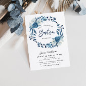 Navy blue floral Baptism-uitnodiging Kaart
