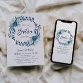 Navy blue floral Baptism-uitnodiging Kaart