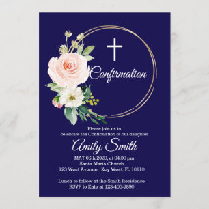 Navy Blue Floral bevestiging uitnodiging