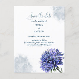 Navy Blue Floral bewaart de datum Postkaart