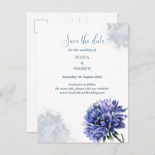 Navy Blue Floral bewaart de datum Postkaart (Voorkant / Achterkant)