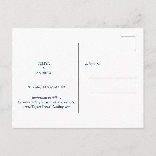 Navy Blue Floral bewaart de datum Postkaart (Achterkant)