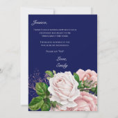 Navy Blue Floral Blush Rozen Bridesmaid Invitation Kaart (Achterkant)