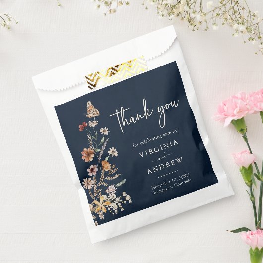 Navy Blue Floral Boho Wedding Favor Bag Bedankzakje