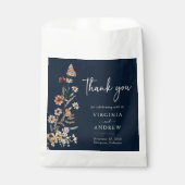 Navy Blue Floral Boho Wedding Favor Bag Bedankzakje (Voorkant)