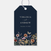 Navy Blue Floral Boho Wedding Gift Labels Cadeaulabel (Voorkant)