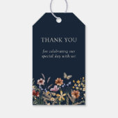 Navy Blue Floral Boho Wedding Gift Labels Cadeaulabel (Achterkant)
