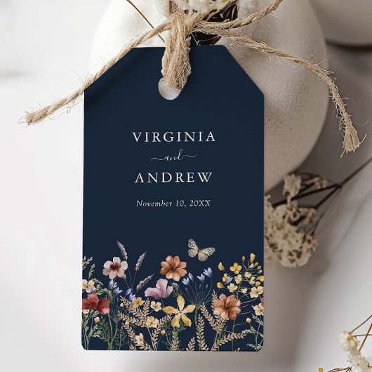 Navy Blue Floral Boho Wedding Gift Labels Cadeaulabel