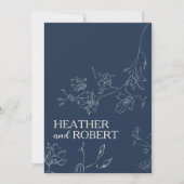 Navy Blue Floral Botanical Boho Simple Wedding Kaart (Voorkant)