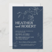 Navy Blue Floral Botanical Boho Simple Wedding Kaart (Achterkant)