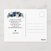 Navy Blue Floral Botanical Vrijgezellenfeest Briefkaart (Achterkant)