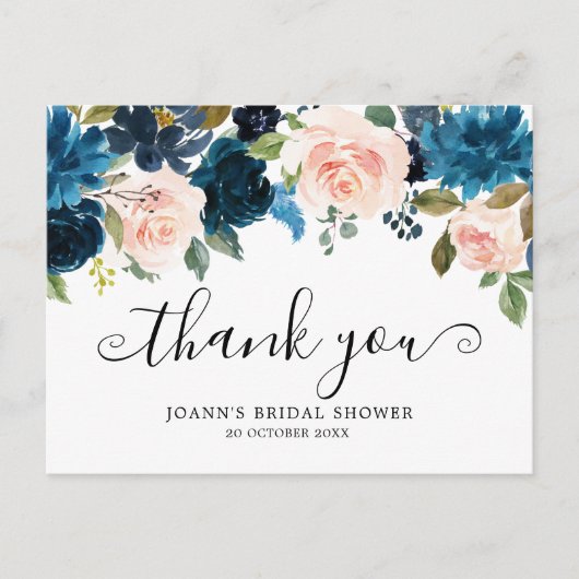 Navy Blue Floral Botanical Vrijgezellenfeest Briefkaart (Voorkant)