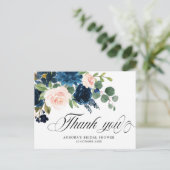 Navy Blue Floral Botanical Vrijgezellenfeest Briefkaart (Staand voorkant)
