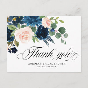 Navy Blue Floral Botanical Vrijgezellenfeest Briefkaart