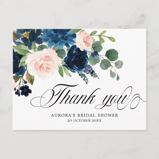 Navy Blue Floral Botanical Vrijgezellenfeest Briefkaart (Voorkant)