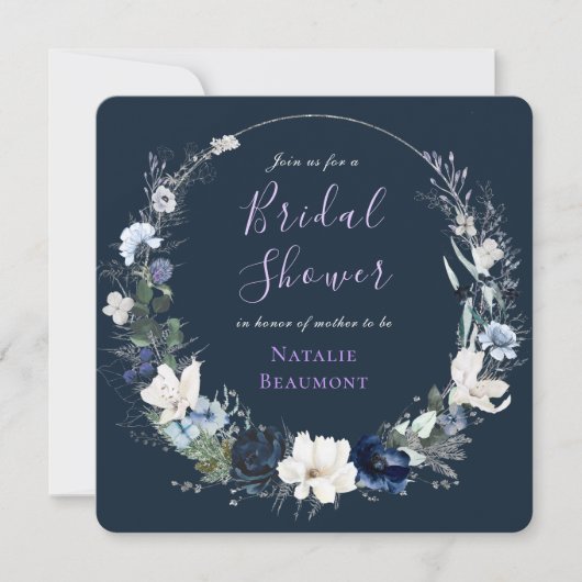 Navy Blue Floral Botanical Vrijgezellenfeest Kaart (Voorkant)