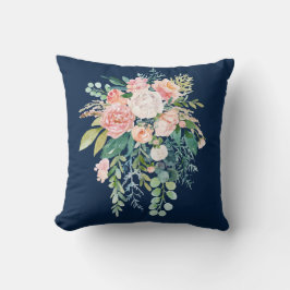 Navy Blue Floral Bouquet Pillow Kussen