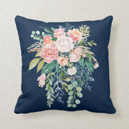 Navy Blue Floral Bouquet Pillow Kussen