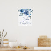 Navy blue floral boy baby shower welkomstbord poster (Keuken)