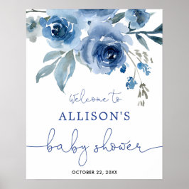Navy blue floral boy baby shower welkomstbord poster