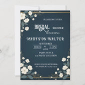 Navy Blue Floral Bridal Shower Invitation Kaart (Voorkant)