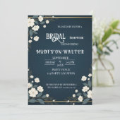 Navy Blue Floral Bridal Shower Invitation Kaart (Staand voorkant)