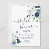 Navy Blue Floral Bridal Shower Kaart (Voorkant)