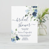 Navy Blue Floral Bridal Shower Kaart (Staand voorkant)