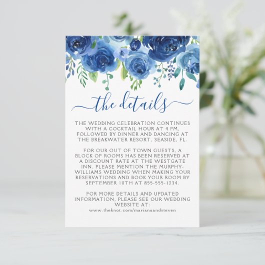 Navy Blue Floral bruiloft behuizing Kaart (Staand voorkant)