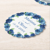 Navy Blue Floral bruiloft papier Onderzetter (Gekanteld)
