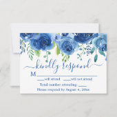 Navy Blue Floral Bruiloft Reactie Kaart (Voorkant)