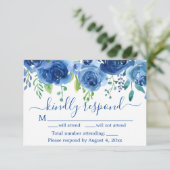 Navy Blue Floral Bruiloft Reactie Kaart (Staand voorkant)