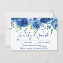 Navy Blue Floral Bruiloft Reactie Kaart