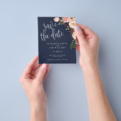 Navy Blue Floral Budget Sla datum uitnodiging op Flyer (Hand)
