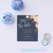 Navy Blue Floral Budget Sla datum uitnodiging op Flyer (Enkel)
