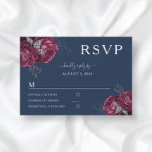 Navy Blue Floral Burgundy Peonies Elegant Wedding