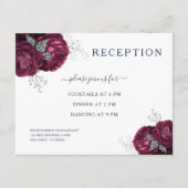 Navy Blue Floral Burgundy Rozen Weddenschap Informatiekaartje (Voorkant)