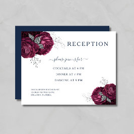 Navy Blue Floral Burgundy Rozen Weddenschap Informatiekaartje