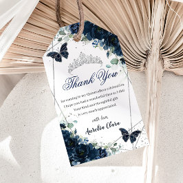 Navy Blue Floral Butterflies Quince 16th Birthday  Cadeaulabel