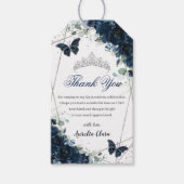 Navy Blue Floral Butterflies Quince 16th Birthday  Cadeaulabel (Voorkant)