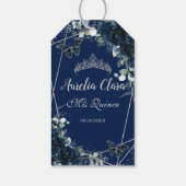 Navy Blue Floral Butterflies Quince 16th Birthday  Cadeaulabel (Achterkant)